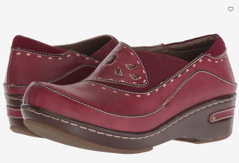Spring Step L'Artiste Burbank Red Leather Floral Clogs Women EU 39 US 8 Wedge